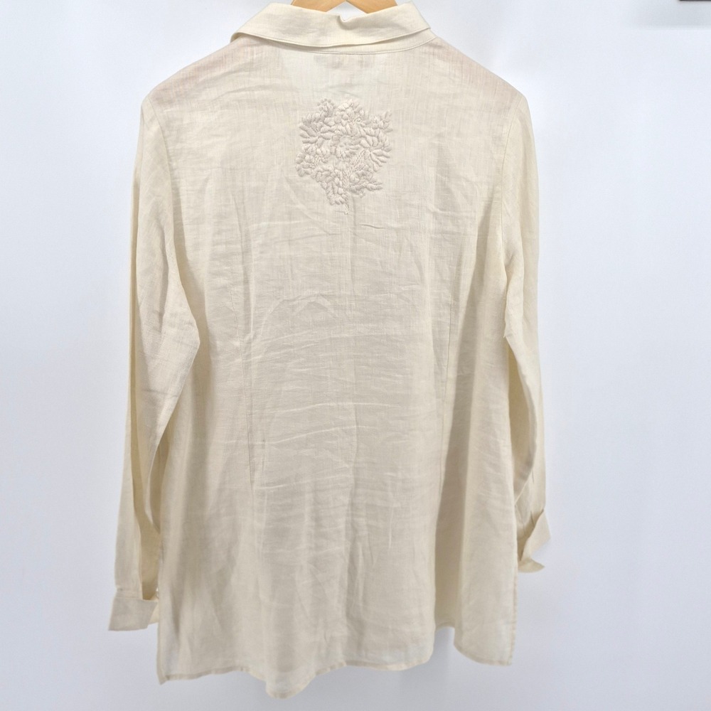 BritishIndia Classics 100%‎ Linen Tunic Blouse 13 L Cream Embroidered Resortwear - Picture 8 of 11